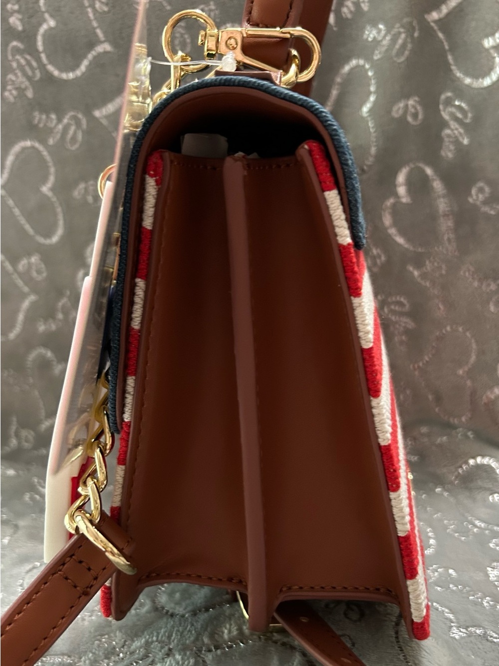 NWT Betsey Johnson, Mini, Red, White & Blue Star Studded Crossbody with Charm - Picture 7 of 12